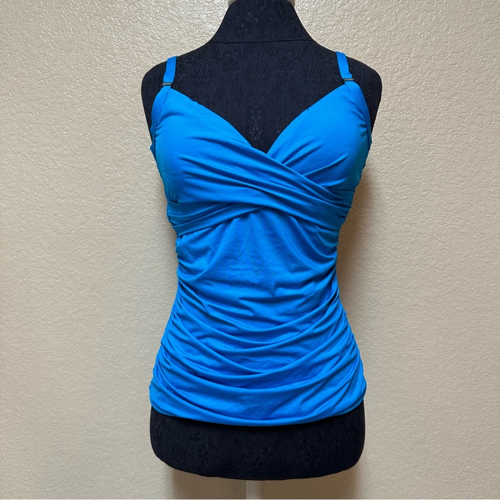 Calvin Klein Bright Blue Ruched Tankini Swim Top